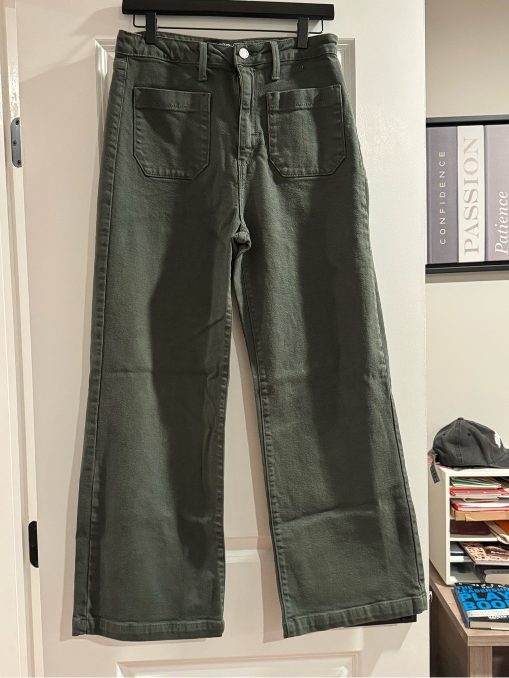 Just Black Olive Green Wide-Leg Jeans with Front Patch Pockets